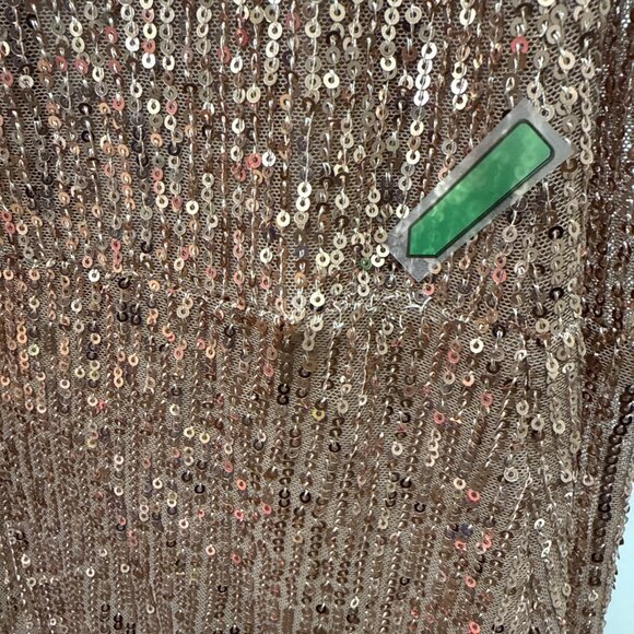 Mac Duggal Size 2 Copper Gold 26571 Sequined Drop Shoulder Faux Wrap Gown Dress - Picture 11 of 13